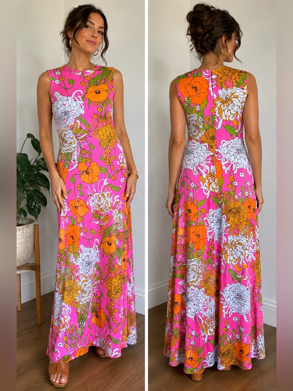 Vintage 70’s Hippie Boho Floral Print Maxi Dress